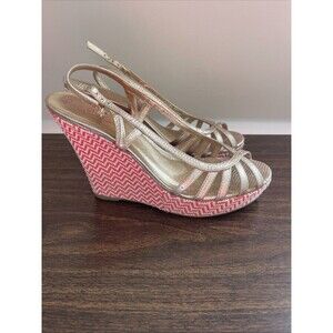 Lilly Pulitzer Sophie Strappy Wedge Gold Metallic Platform Sandals Womens Size 9